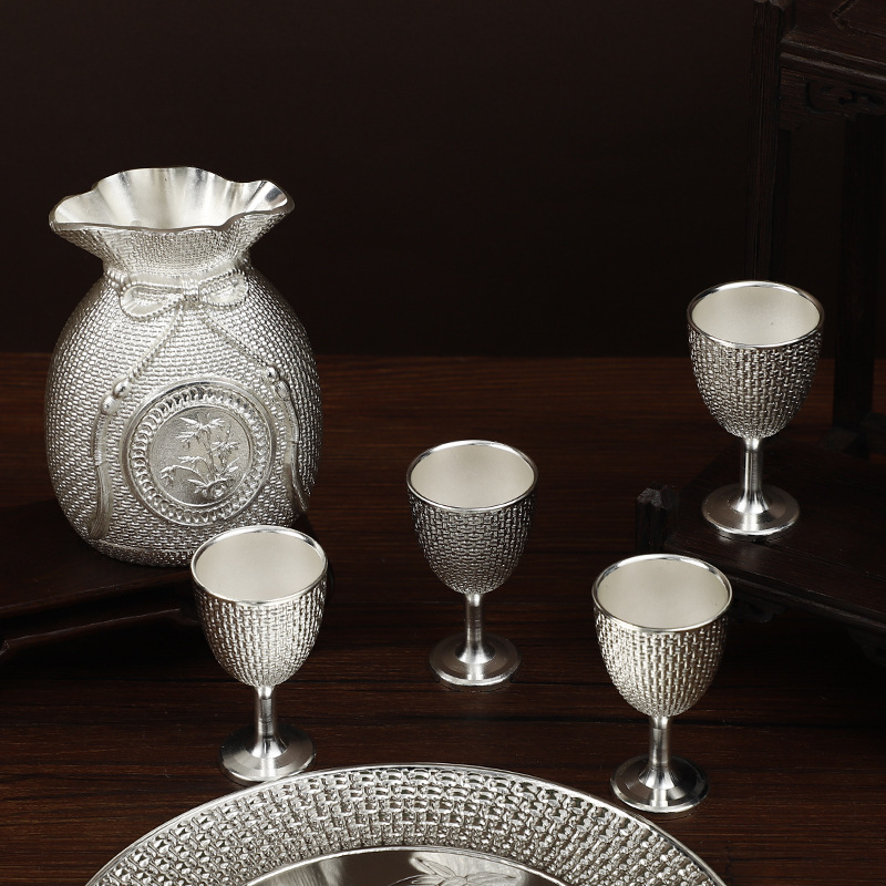 Otthoni ezüstbevonat boros készlet, európai stílus, testreszabható alkatrészek és logó nyomtatás, kiváló minőség, új kínai stílus.