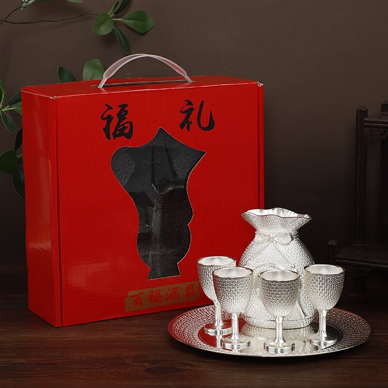 Otthoni ezüstbevonat boros készlet, európai stílus, testreszabható alkatrészek és logó nyomtatás, kiváló minőség, új kínai stílus.