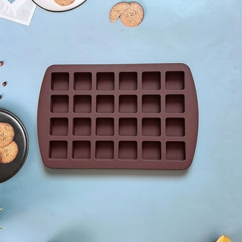 Силиконова форма за печене с 24 гнезда, квадратна, за шоколад, бисквити, бонбони и пудинги