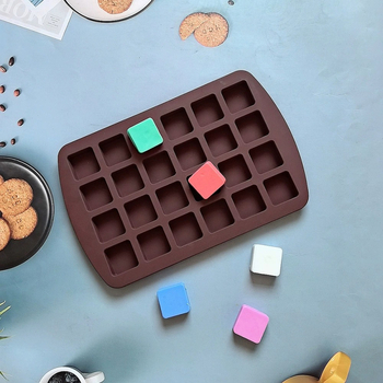 Силиконова форма за печене с 24 гнезда, квадратна, за шоколад, бисквити, бонбони и пудинги
