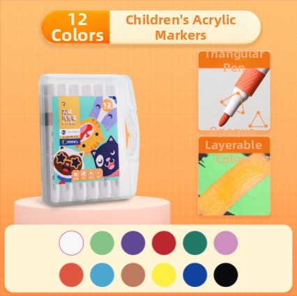 Dvostranični akrilni marker s 8 boja, vodena osnova, za djecu, s osnovnim pakiranjem