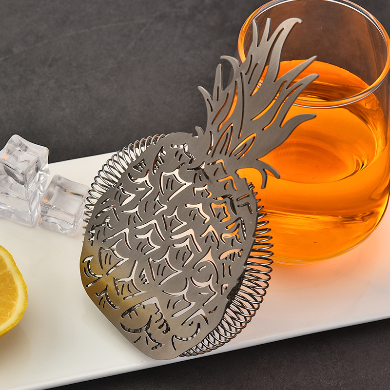 Rozsdamentes acél ananász jégszűrő koktélokhoz – szűrési eszköz, Bar Tools sorozat, logónyomás elérhető