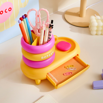 Fánk alakú asztali tolltartó, fedél nélküli, ABS+PP, 2 L kapacitás, többfunkciós