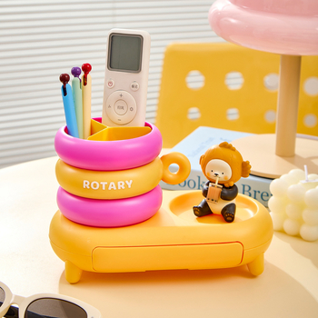 Fánk alakú asztali tolltartó, fedél nélküli, ABS+PP, 2 L kapacitás, többfunkciós