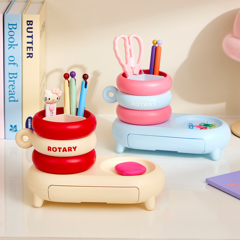 Fánk alakú asztali tolltartó, fedél nélküli, ABS+PP, 2 L kapacitás, többfunkciós