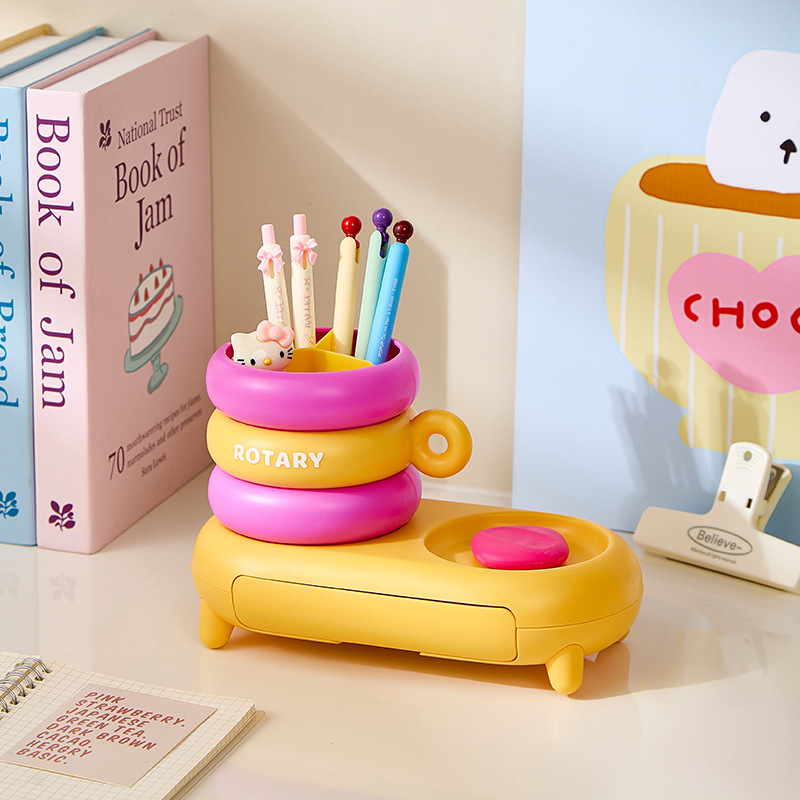 Fánk alakú asztali tolltartó, fedél nélküli, ABS+PP, 2 L kapacitás, többfunkciós