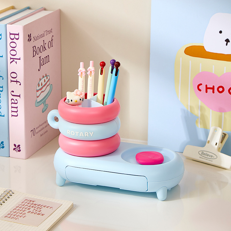 Fánk alakú asztali tolltartó, fedél nélküli, ABS+PP, 2 L kapacitás, többfunkciós