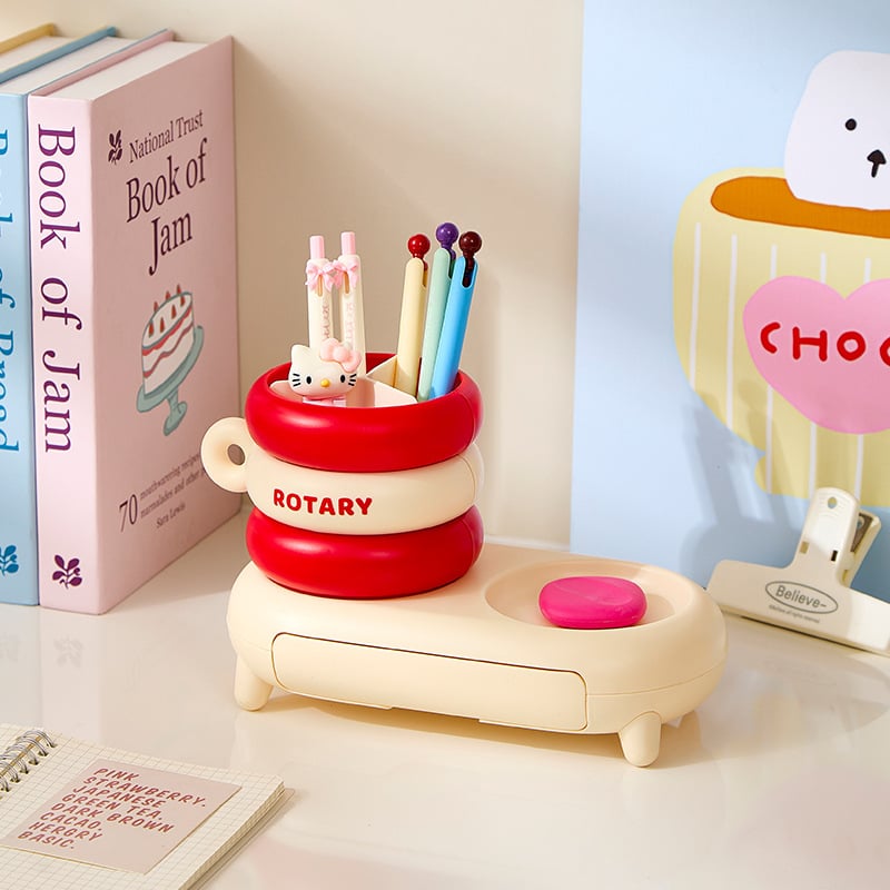 Fánk alakú asztali tolltartó, fedél nélküli, ABS+PP, 2 L kapacitás, többfunkciós