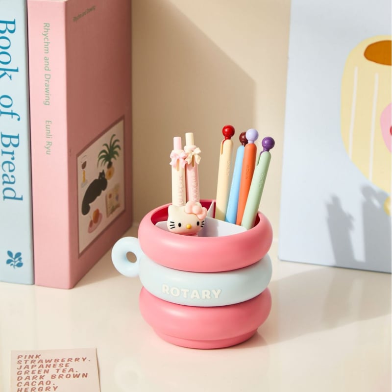 Fánk alakú asztali tolltartó, fedél nélküli, ABS+PP, 2 L kapacitás, többfunkciós