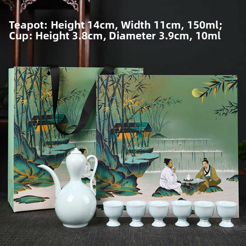 Jingdezhen ručne vyrábaný keramický set na víno s čajovou kanvičkou a pohárom na víno v darčekovej krabičke k festivalu Dračích lodí — kreatívny štýl, potlač loga k dispozícii