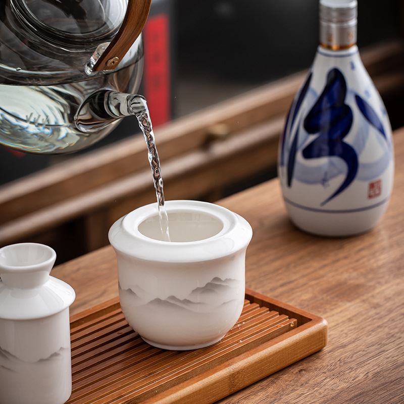 Kerámia bormelegítő dekantáló készlet, új kínai stílusban, 1-100 ml kapacitás, 2025-ben debütál