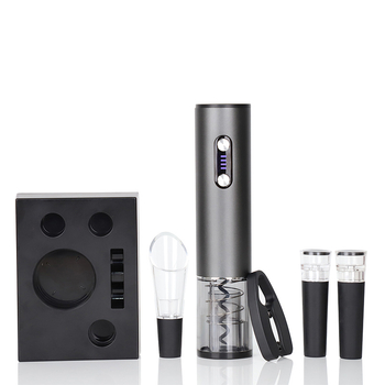 Електрически отварач за вино, напълно автоматичен, алуминиев корпус, PC/ABS части, въглеродна стомана със тефлоново покритие, 5-в-1 подаръчен комплект, печат на лого, възможност за персонализация