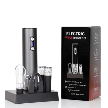 Електрически отварач за вино, напълно автоматичен, алуминиев корпус, PC/ABS части, въглеродна стомана със тефлоново покритие, 5-в-1 подаръчен комплект, печат на лого, възможност за персонализация