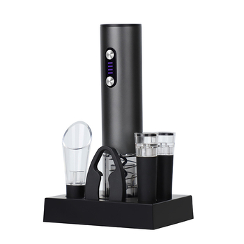 Електрически отварач за вино, напълно автоматичен, алуминиев корпус, PC/ABS части, въглеродна стомана със тефлоново покритие, 5-в-1 подаръчен комплект, печат на лого, възможност за персонализация