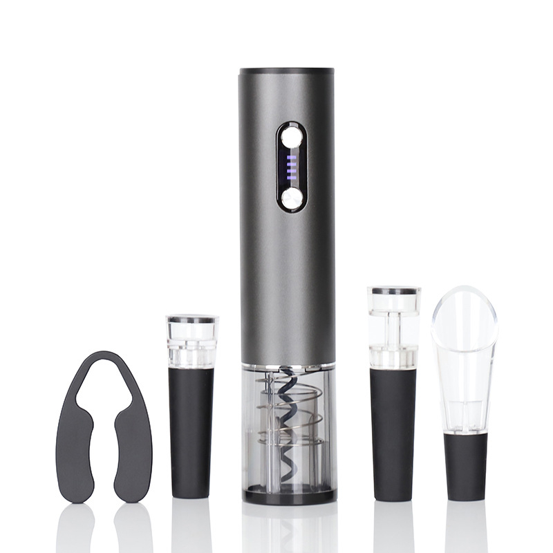 Електрически отварач за вино, напълно автоматичен, алуминиев корпус, PC/ABS части, въглеродна стомана със тефлоново покритие, 5-в-1 подаръчен комплект, печат на лого, възможност за персонализация