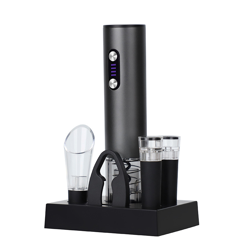 Електрически отварач за вино, напълно автоматичен, алуминиев корпус, PC/ABS части, въглеродна стомана със тефлоново покритие, 5-в-1 подаръчен комплект, печат на лого, възможност за персонализация