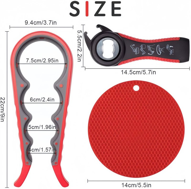 5-в-1 отворвач за бутилки, 4-в-1 отворвач за консерви, силиконова изолационна подложка, комплект от 3 части, преносим многофункционален дизайн
