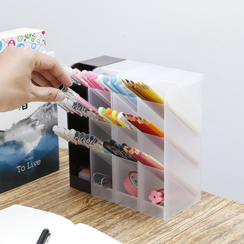 Suport pentru pixuri înclinat, transparent, organizator de birou (Material PP, Multifuncțional, pentru depozitare pe birou și în bucătărie, 1 nivel, stil japonez)