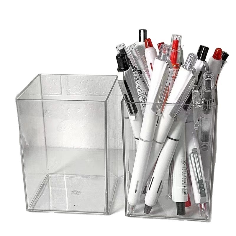 Suport pentru pixuri în stil Muji, rotund, transparent, pentru birou