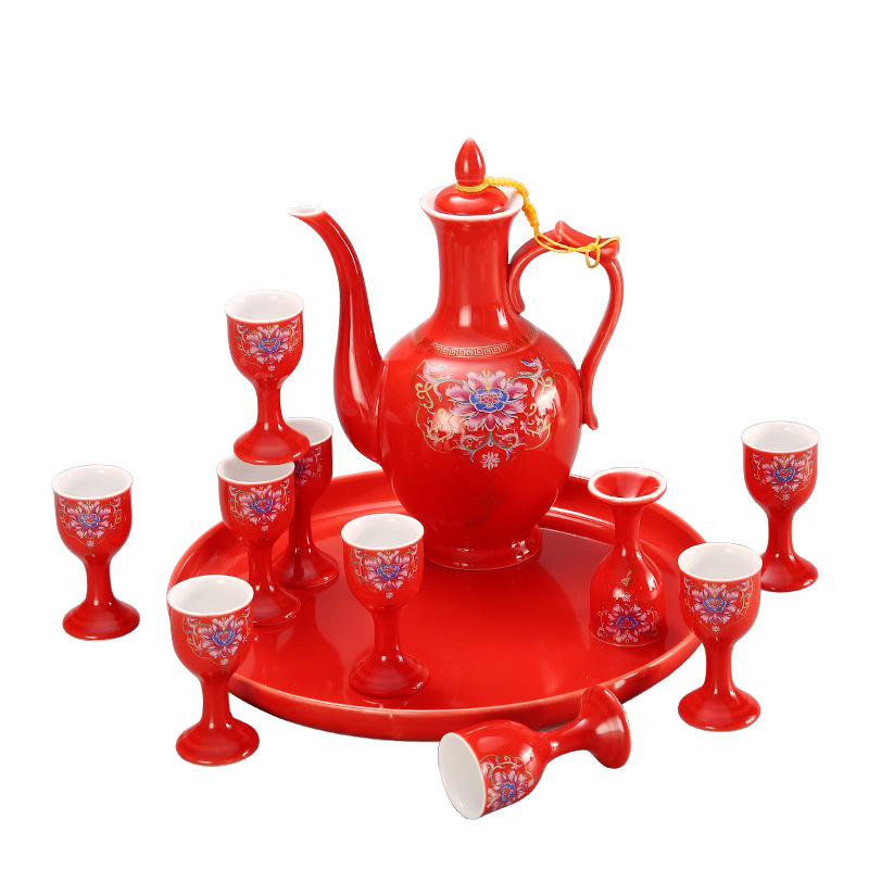 Porcelanski set za vino, 12 dijelova, s bokalom za vino i dozatorom pića