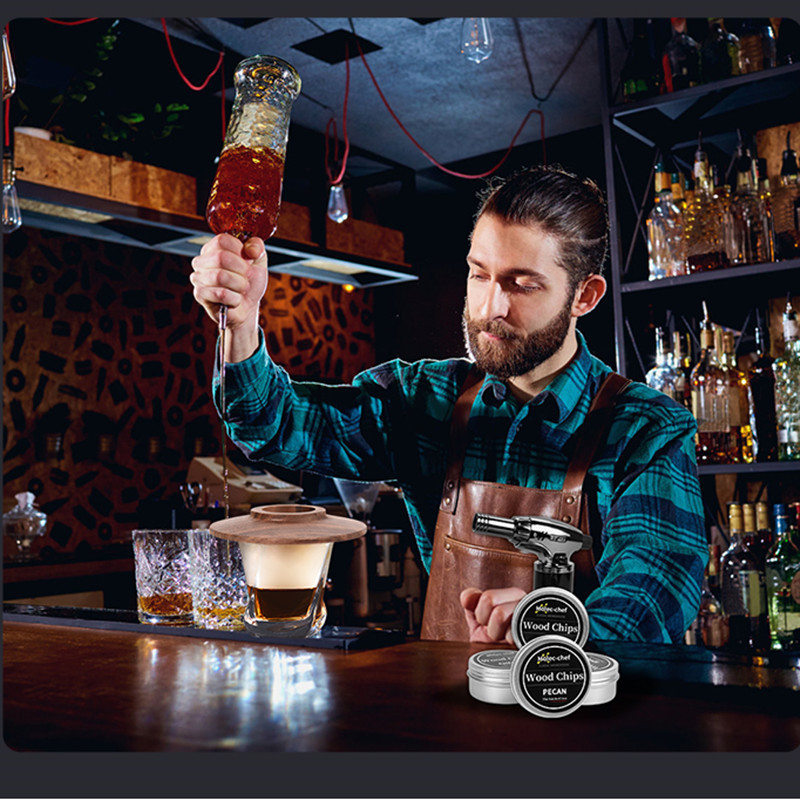 Drveni dimljivač za koktele — moderni minimalistički stil za bar i kuhinju, 9-dijelni set drvenih kutija s logotipom