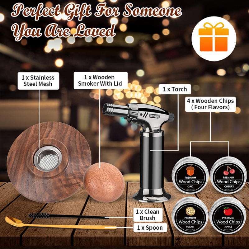 Drveni dimljivač za koktele — moderni minimalistički stil za bar i kuhinju, 9-dijelni set drvenih kutija s logotipom