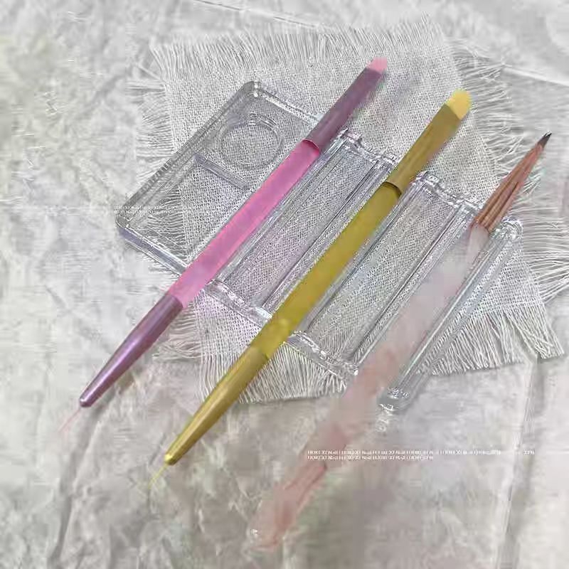 Στήριξη τέχνης νυχιών με διαφανή παλέτα και κρυστάλλινη θήκη για στυλό, δύο σε ένα