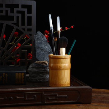 Кръгла кутия за писалки от бамбук – многофункционален ретро органайзер за бюро в китайски стил (Бамбук, кръгла форма, идеален за бизнес подаръци)