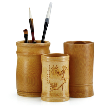 Кръгла кутия за писалки от бамбук – многофункционален ретро органайзер за бюро в китайски стил (Бамбук, кръгла форма, идеален за бизнес подаръци)