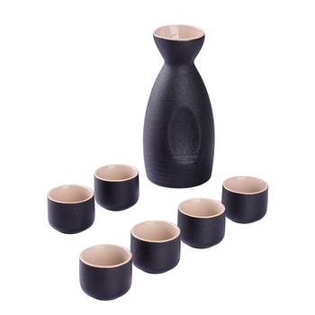 Sake set u japanskom stilu, keramika, sedmeročlani set (jedna posuda i šest čaša), vrhunska kvaliteta