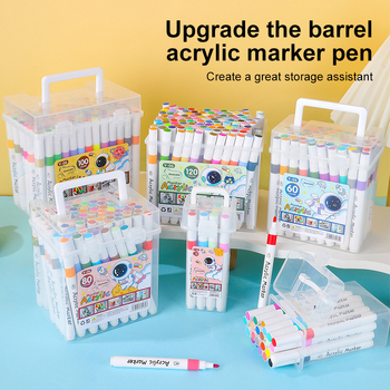Set akrilnih markerov u kanti, kutija za djecu i studente, 60 zamjenskih boja, skladištivi i neproziran