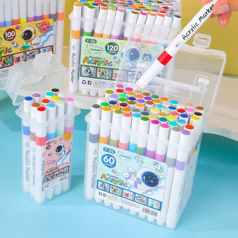 Set akrilnih markerov u kanti, kutija za djecu i studente, 60 zamjenskih boja, skladištivi i neproziran