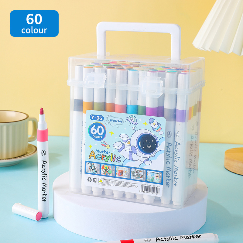 Set akrilnih markerov u kanti, kutija za djecu i studente, 60 zamjenskih boja, skladištivi i neproziran
