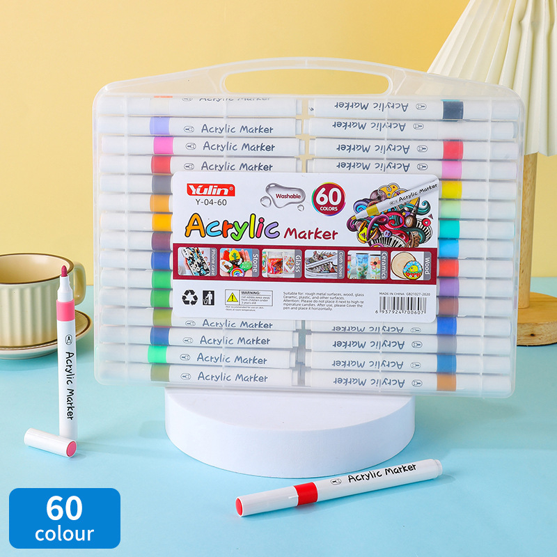 Set akrilnih markerov u kanti, kutija za djecu i studente, 60 zamjenskih boja, skladištivi i neproziran