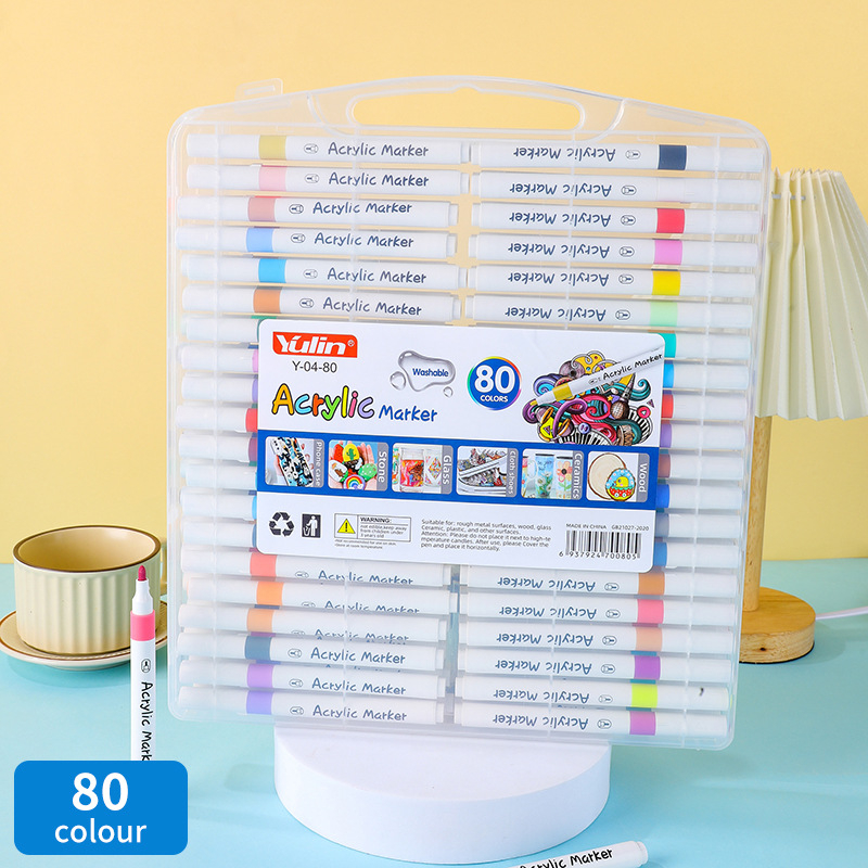 Set akrilnih markerov u kanti, kutija za djecu i studente, 60 zamjenskih boja, skladištivi i neproziran