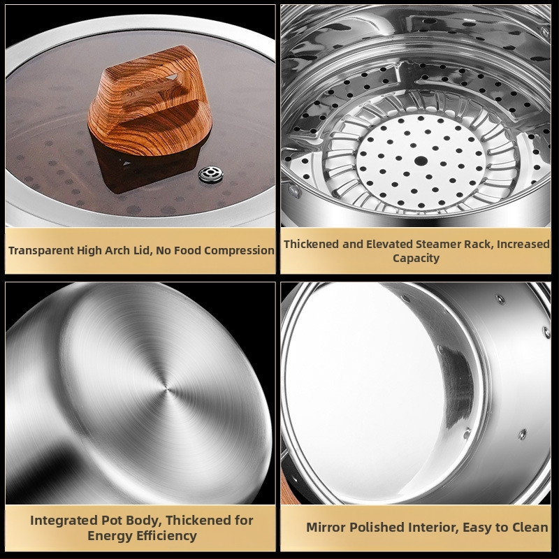 Parný hrniec z 316L nehrdzavejúcej ocele, veľký objem, viacvrstvový dizajn, dvojúrovňový, potravinárskej triedy