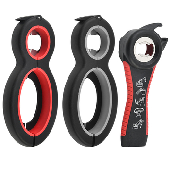 Шест в едно многофункционален комплект за отваряне на бутилки за бира и сода, пластмасов, възможност за печат на лого