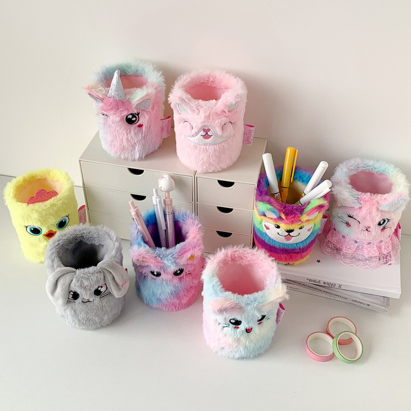 HISOCUTE Плюшен кръгъл държач за моливи – бюроорганайзер LY30, подарък