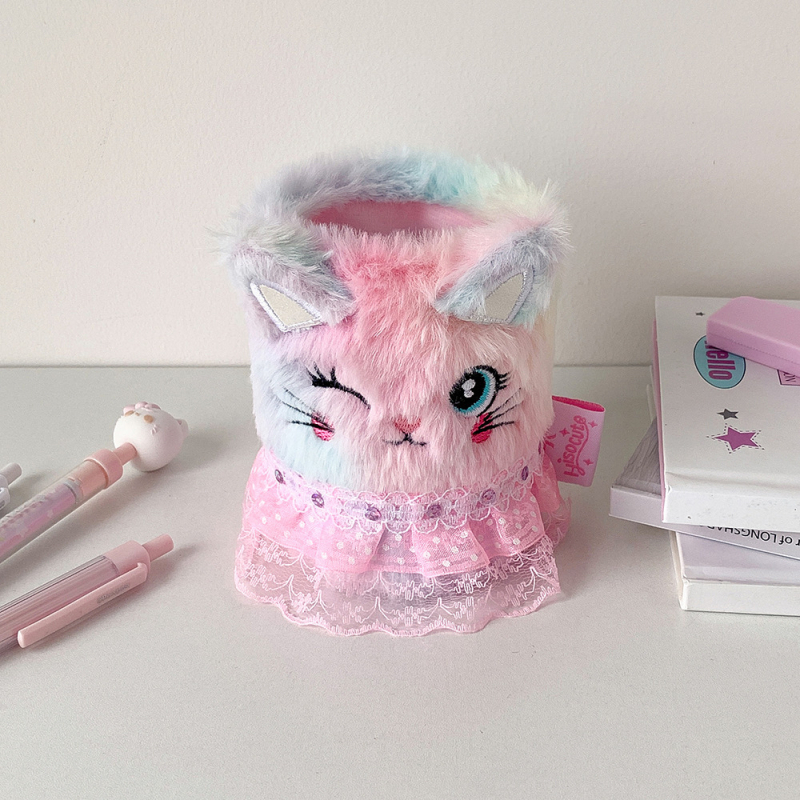 HISOCUTE Плюшен кръгъл държач за моливи – бюроорганайзер LY30, подарък