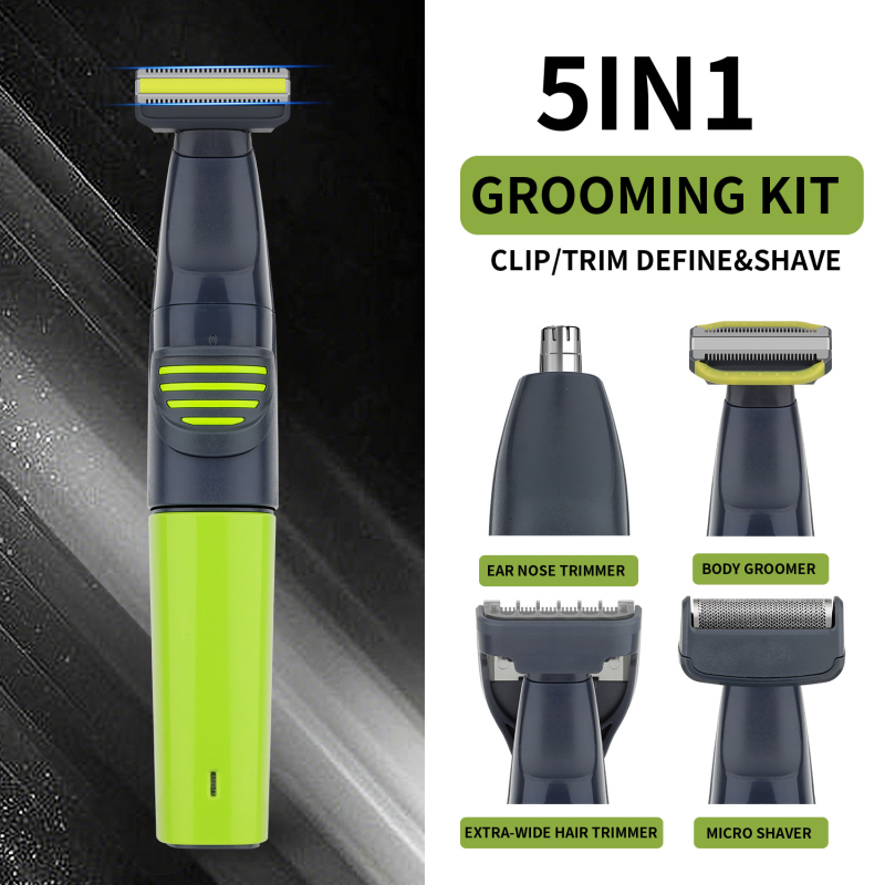 Pet-in-1 set za njegu kose — punjivi, kefom motor, oštrice od nehrđajućeg čelika, izmjenjiva i periva glava rezanja, ugrađena baterija 800–1000 mAh (radno vrijeme 1–3 h)