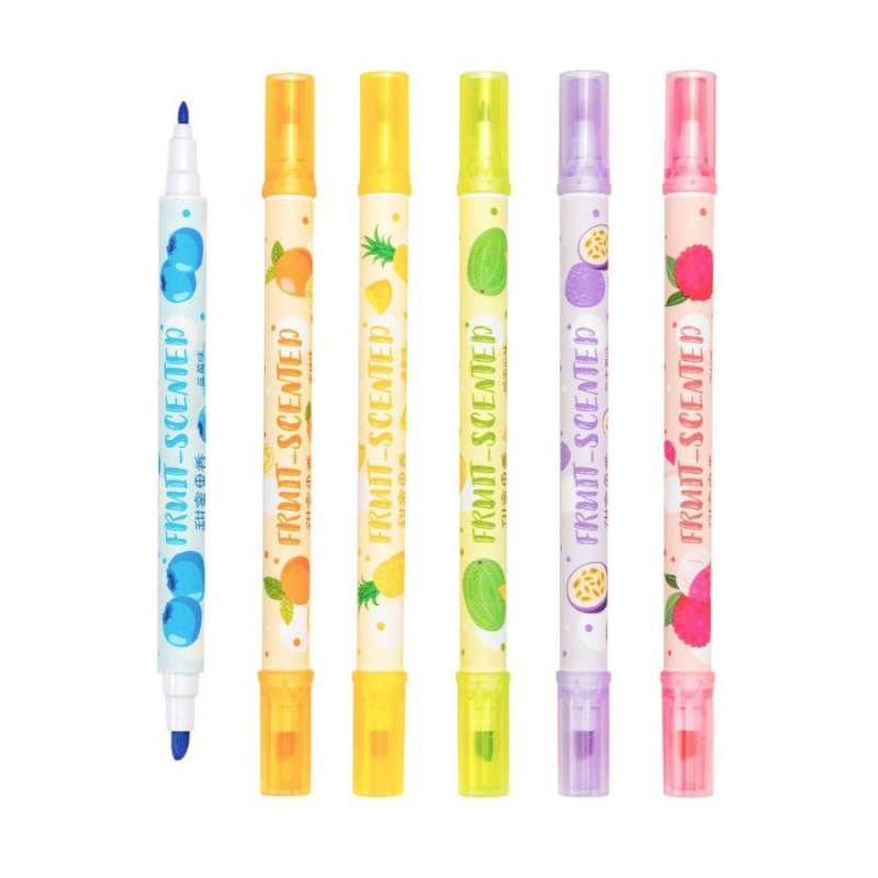 Fluorescentski marker s dvije glave, miris voća, netoksičan, plastično kućište, prilagođeni logotip