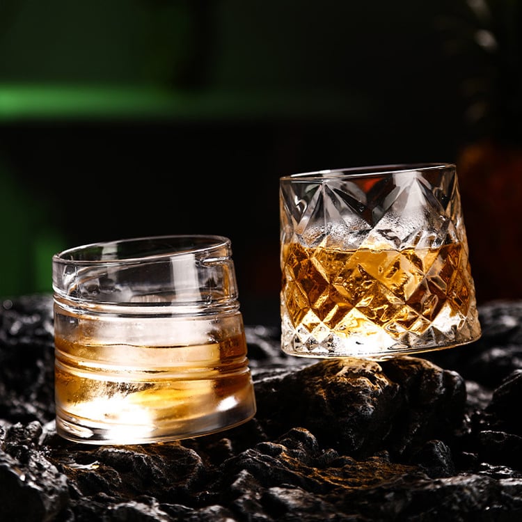 Staklena čaša za whisky, tumbler s dizajnom sunčevih cvjetova - dijamantni ciklon, kapacitet 201-300 ml, set od 3 komada, otisak logotipa, pakiranje u papirnatoj kutiji