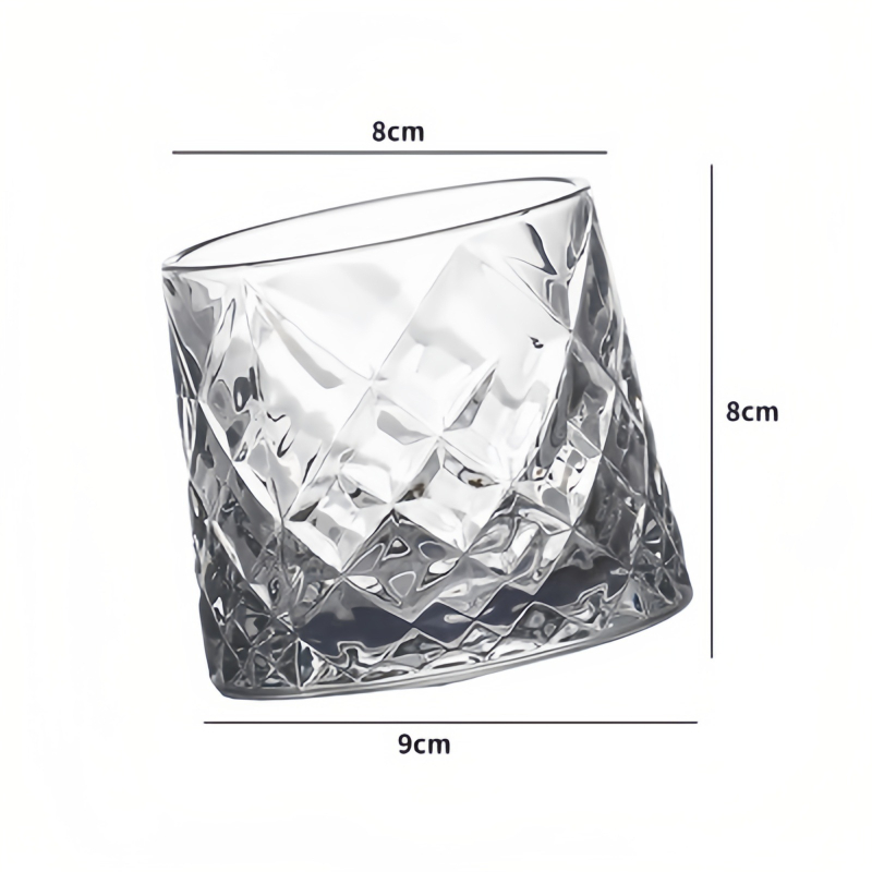 Staklena čaša za whisky, tumbler s dizajnom sunčevih cvjetova - dijamantni ciklon, kapacitet 201-300 ml, set od 3 komada, otisak logotipa, pakiranje u papirnatoj kutiji
