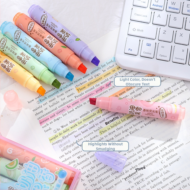 Highlighter cu aromă de cremă, corp din plastic, set de 6 bucăți, ambalaj PVC