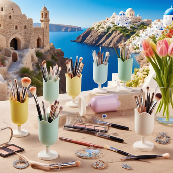 Настолен държач за писалки с форма на лале, кръгъл пластмасов държач, модел 201s, персонализирано лого