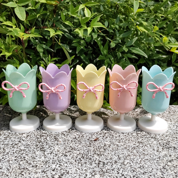 Настолен държач за писалки с форма на лале, кръгъл пластмасов държач, модел 201s, персонализирано лого