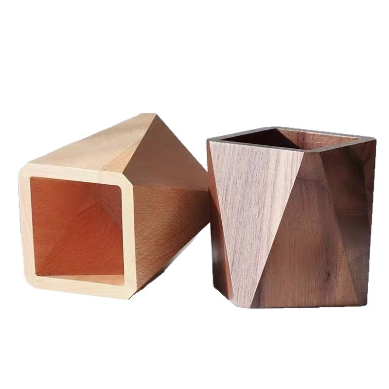 Suport pentru pixuri din lemn de nuc, pătrat, fără capac, stil modern minimalist; capacitate 10; imprimare logo disponibil