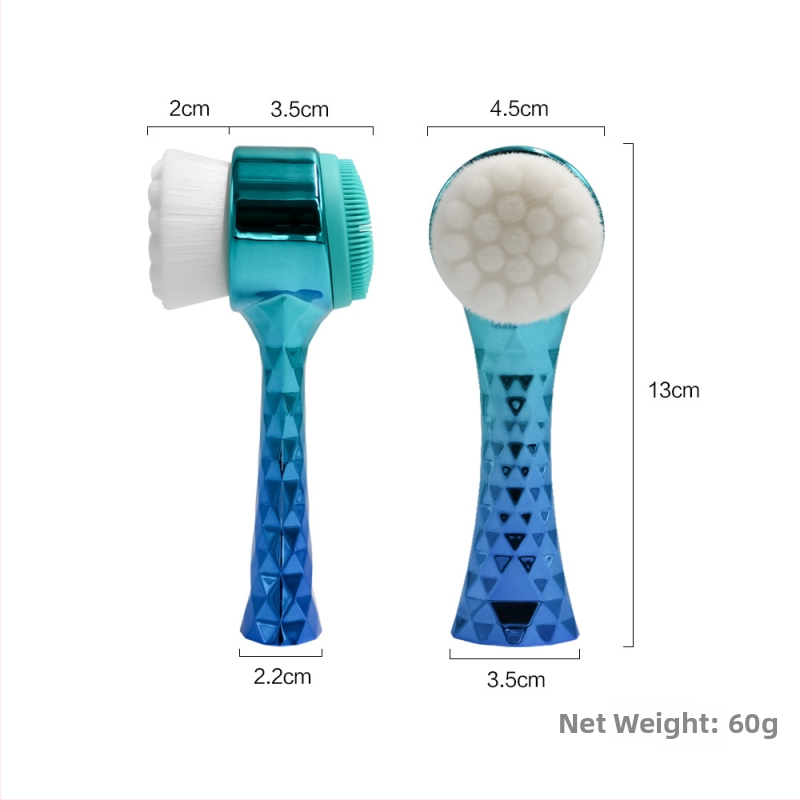 Tvár čistiaca kefka s elektroplatinovou rukoväťou a mäkkými silikónovými vláknami – dvojstranná stojaca kefka na čistenie pórov a odličovanie make-upu, nie je elektrická, bez vibrácií, vhodná pre všetky typy pleti