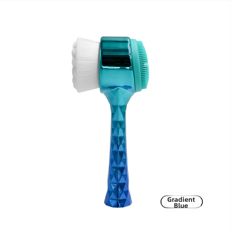 Tvár čistiaca kefka s elektroplatinovou rukoväťou a mäkkými silikónovými vláknami – dvojstranná stojaca kefka na čistenie pórov a odličovanie make-upu, nie je elektrická, bez vibrácií, vhodná pre všetky typy pleti