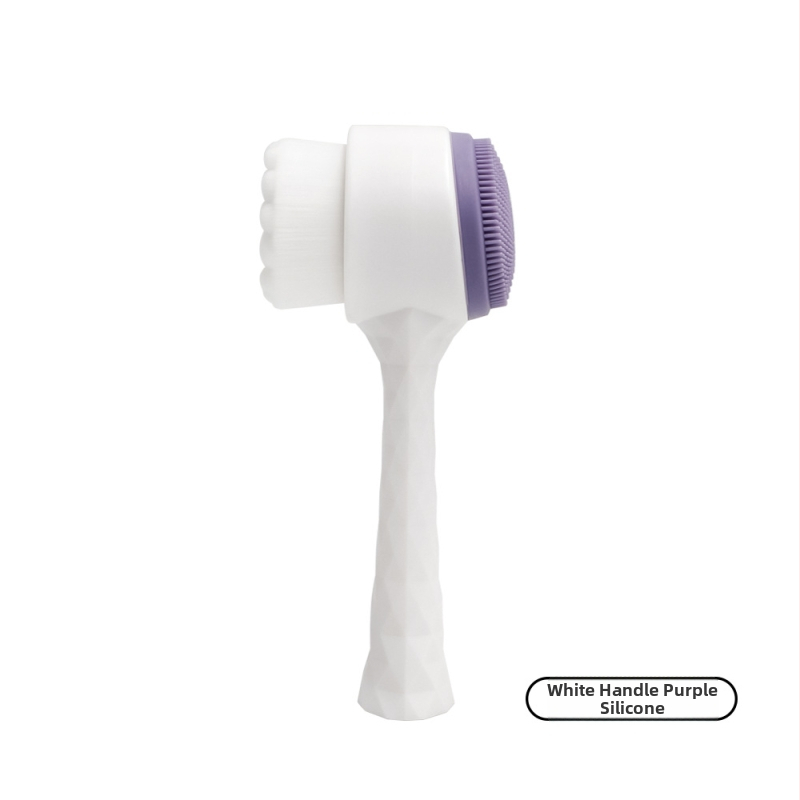 Tvár čistiaca kefka s elektroplatinovou rukoväťou a mäkkými silikónovými vláknami – dvojstranná stojaca kefka na čistenie pórov a odličovanie make-upu, nie je elektrická, bez vibrácií, vhodná pre všetky typy pleti